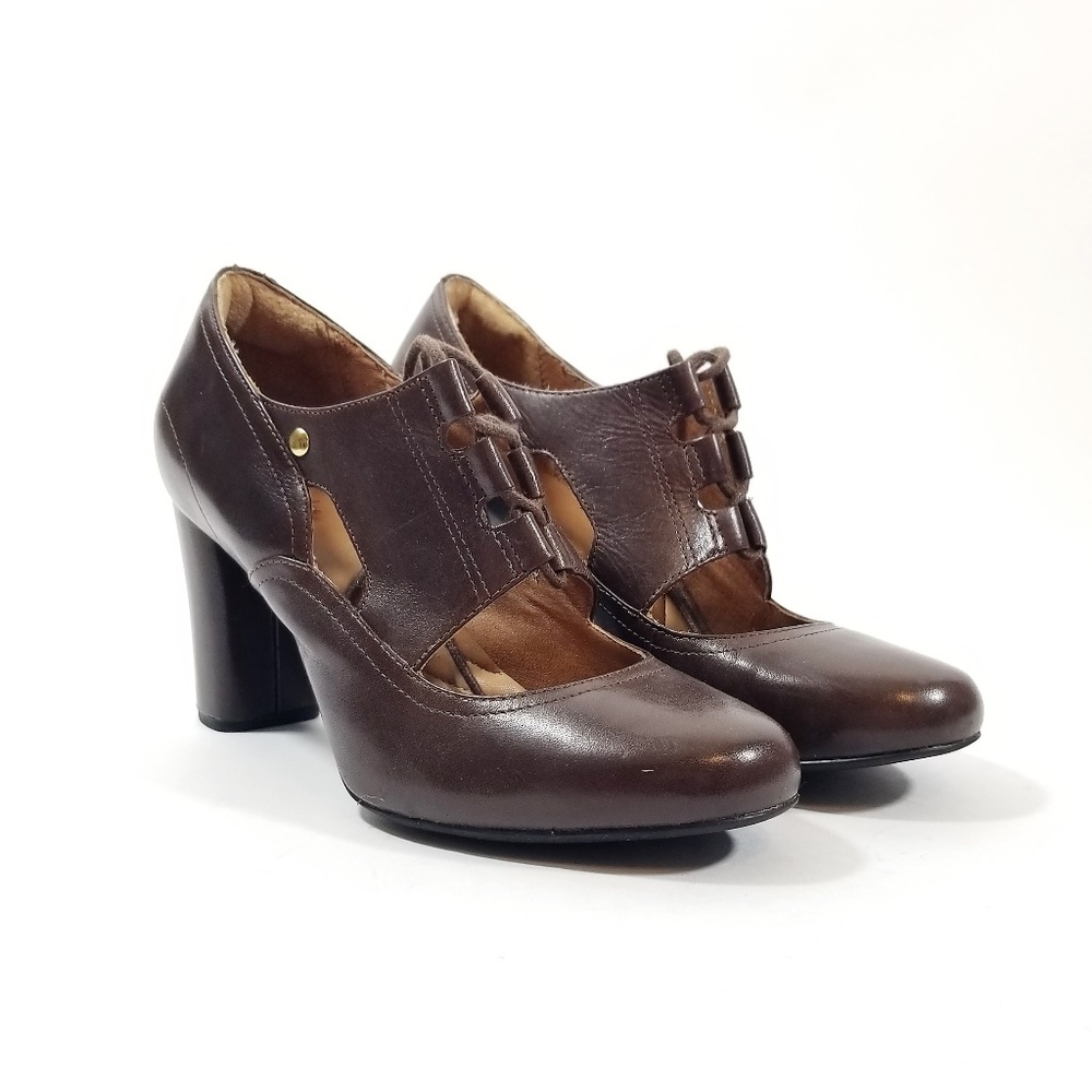 Clarks Indigo Brown Leather Mary Jane Lace Up